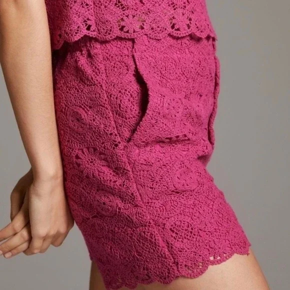 Anthropologie Maeve Crochet Eyelet Shorts 6 Pink Preppy Scallop Hem Coquette - Picture 3 of 11